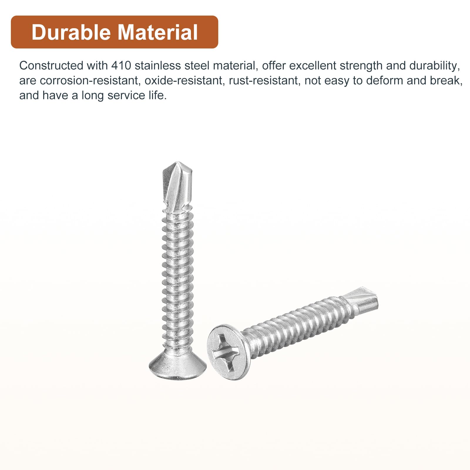 DTGN 30Pcs ST6.3x45mm Self Drilling Screws, 410 Stainless Steel Flat Head Phillips Sheet Metal Screw - Image 3