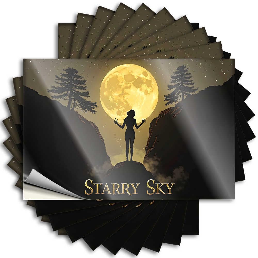 Fzfn Colour Fall Decor Outdoor Lettering Sticker Durable Case | Starry Sky: Moonlit Silhouette Adventure Funky Self Adhesive Sticker For Dart Diy(8X12cm)