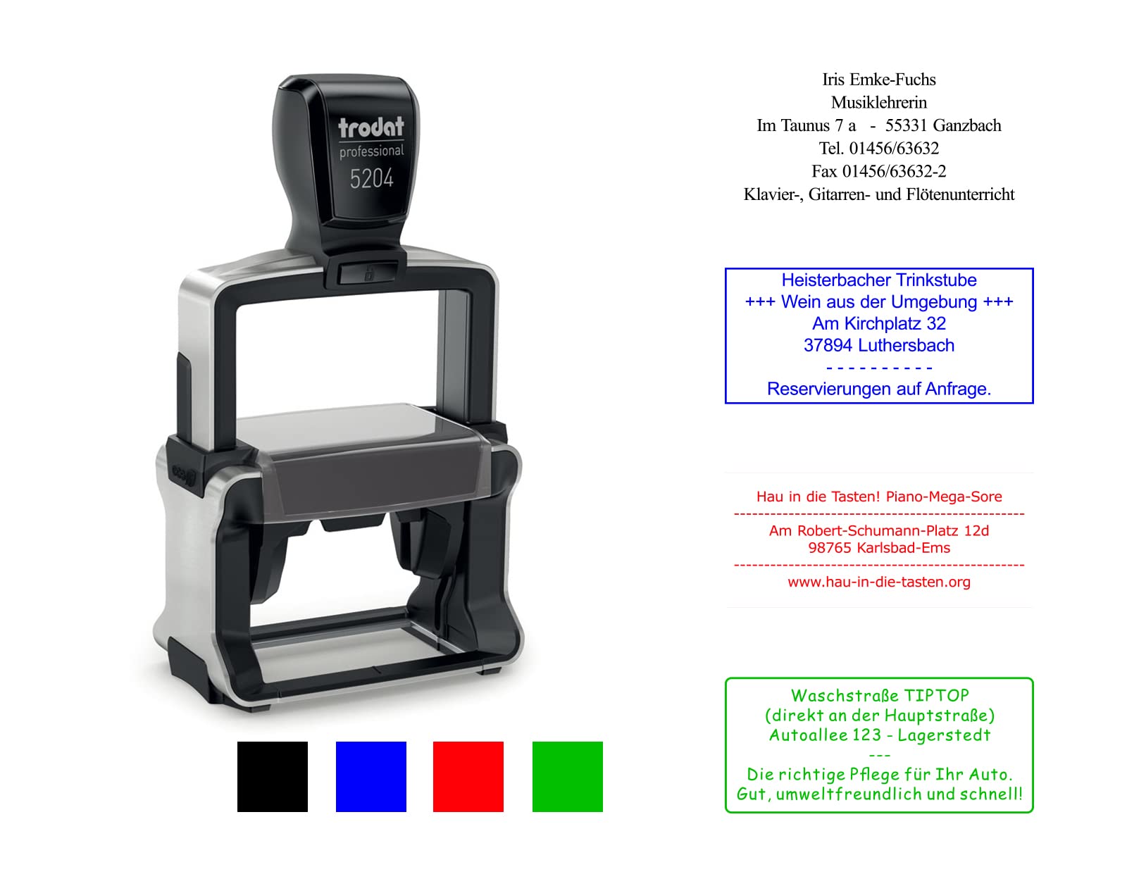 Firmenstempel Trodat Professional 5204 – Personalisierter Stempel mit 6 Zeilen Text, Abdruck 56x26 mm – direkt hier Wunschtext eingeben und bestellen