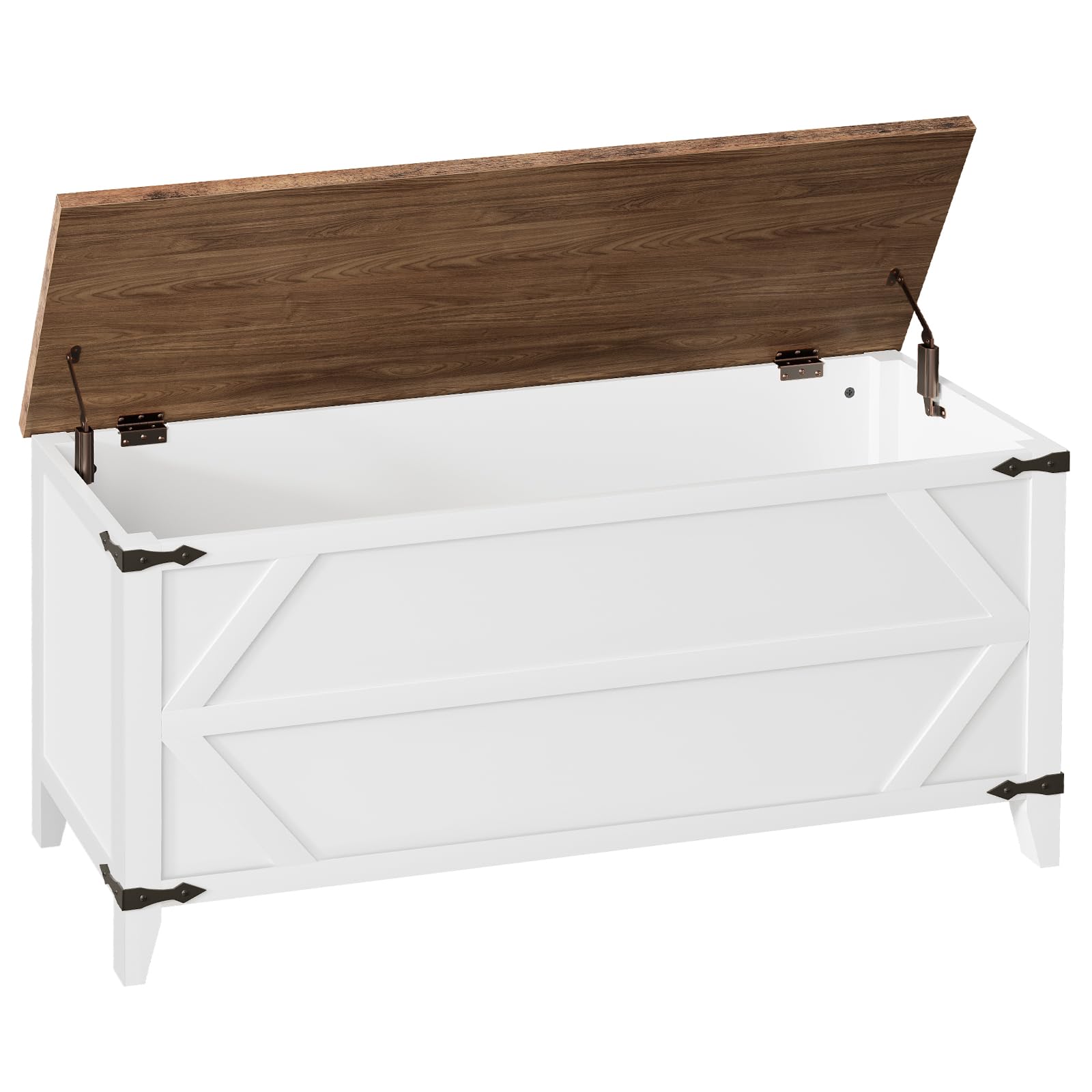 HOOBRO 47.2" Toy Box, Storage Bench with Safety Hinges, Toy Chest Storage, Wooden Storage Chest for Bedroom, Living Room, White and Walnut WH16CW01