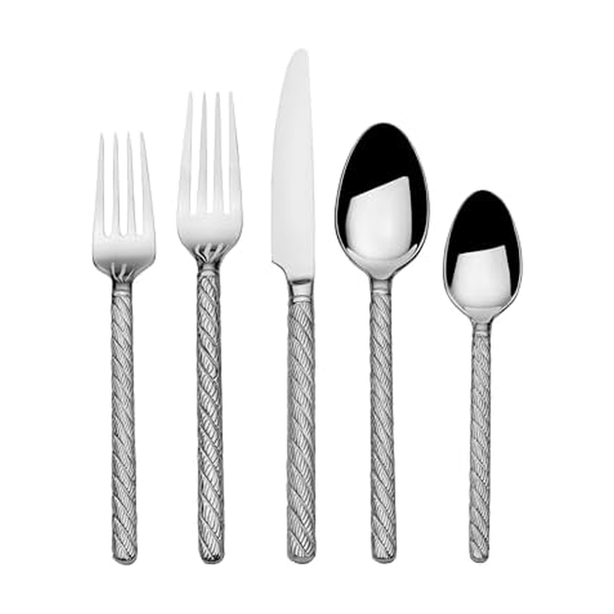 Wallace Neptune Silverware Set 20 Piece, Forged 18/0 Stainless Steel Flatware Set Service for 4, Twisted Rope Handle Cutlery Set, Dishwasher Safe