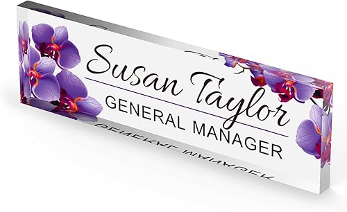 Miniatura 5 de Artblox Placa de identificación personalizada para escritorio de oficina y tarjetero  Vidrio acrílico transparente con soporte de madera de teca