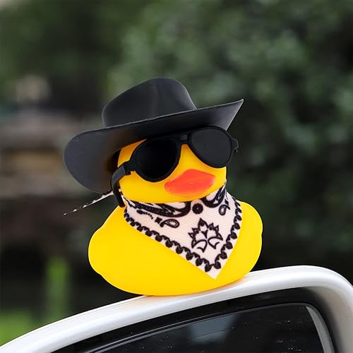 Miniatura 5 de wonuu 2 piezas de decoración de pato de goma para automóvil, pato vaquero occidental, accesorios de decoración de tablero de automóvil con mini