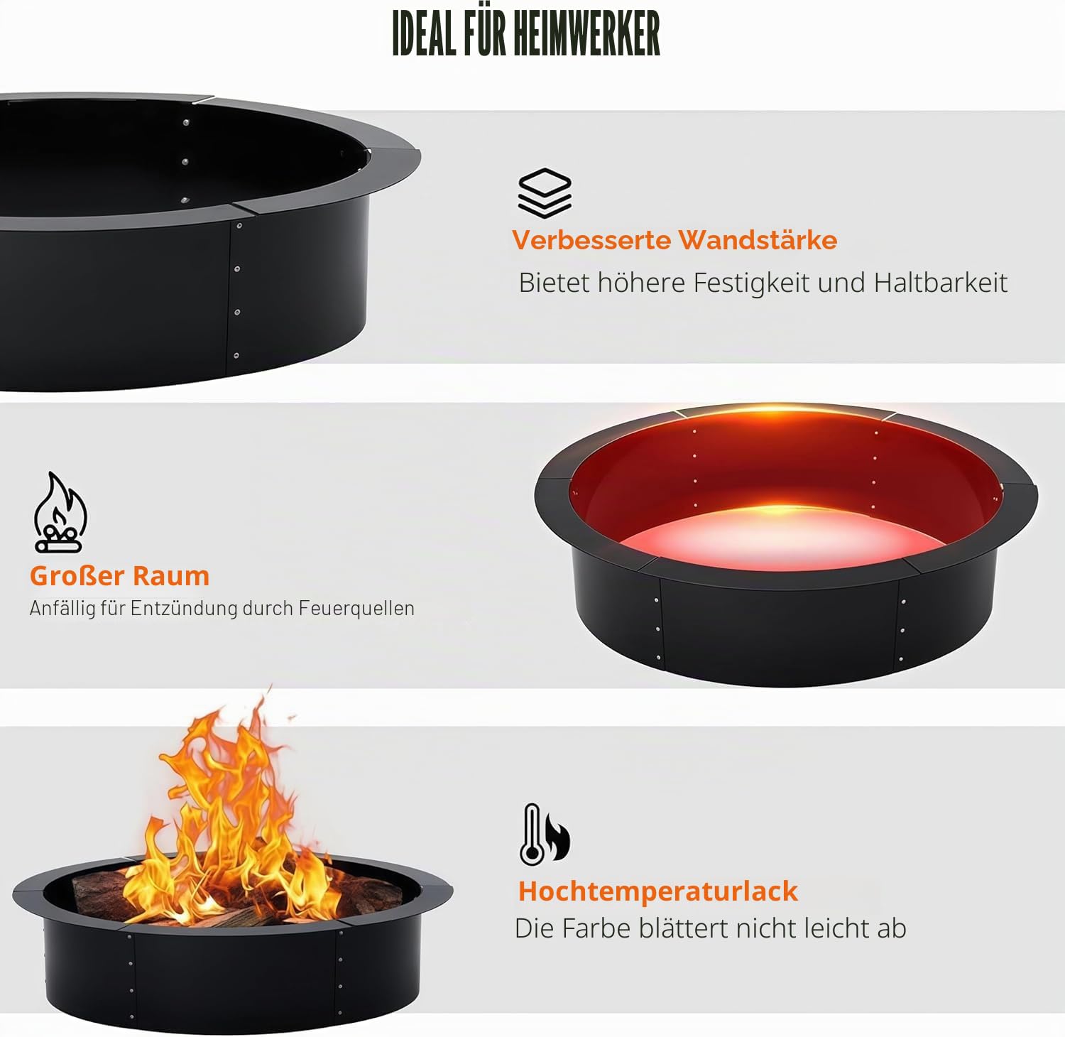 Rauchfreie Feuerstellenring, Feuerstelle Für Outdoor, Rund Feuerschale Garten, DIY Feuerring Für Lagerfeuer für die Holzverbrennung, über Oder Im Boden,Kohlenstoffstahl