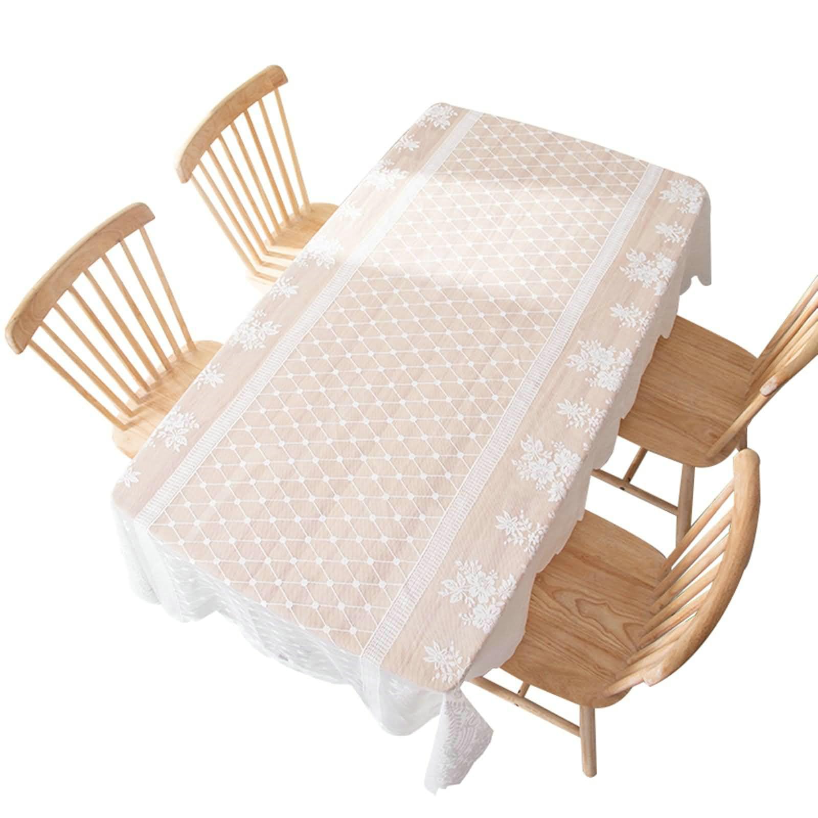Tovaglie Salotto 140 x 260cm, Tovaglia Antimacchia in Poliestere Bianco Pizzo Geometrico Fiori Ricamo Tovaglia Rettangolare