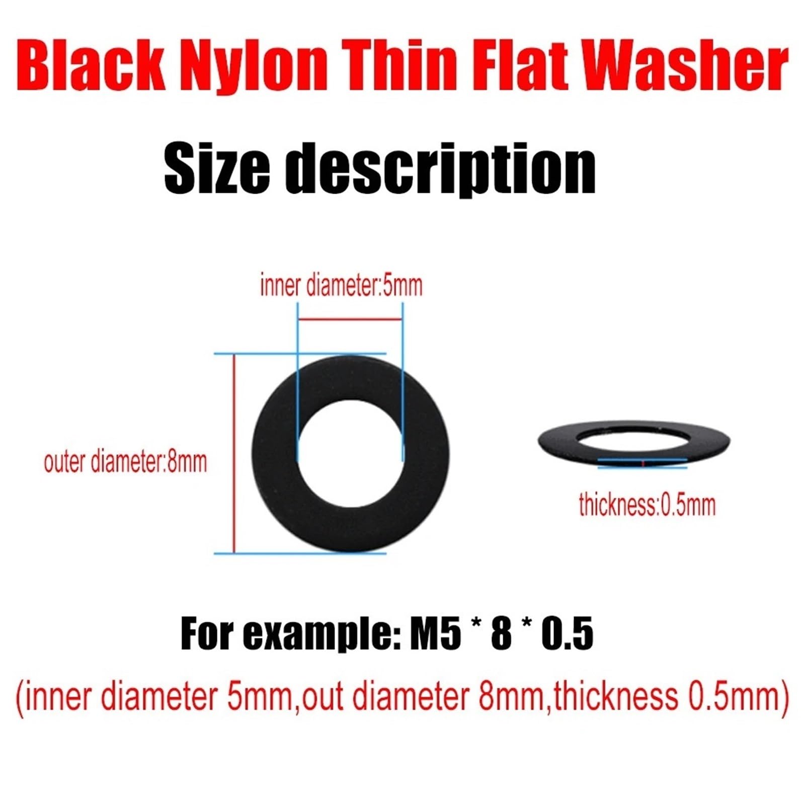 5 Sets Nylon ultradünne flache Unterlegscheibe, schwarz, rund, Kunststoff, Hartdichtung, isolierend, verschleißfest für Schrauben, Muttern(M1.7x3.6x0.3(250pcs))