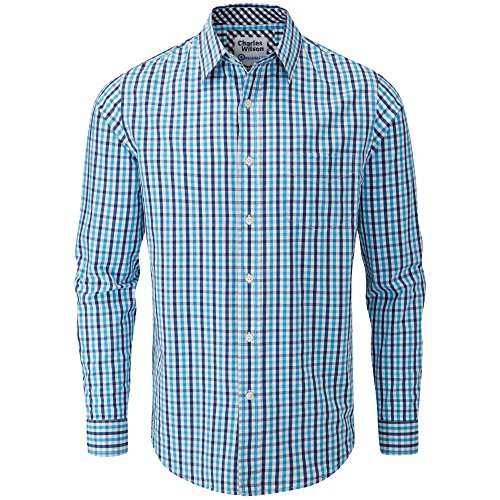 Charles Wilson Camisa Original Manga Larga Cuadros para Hombre (Small, Sky & Navy) Cover