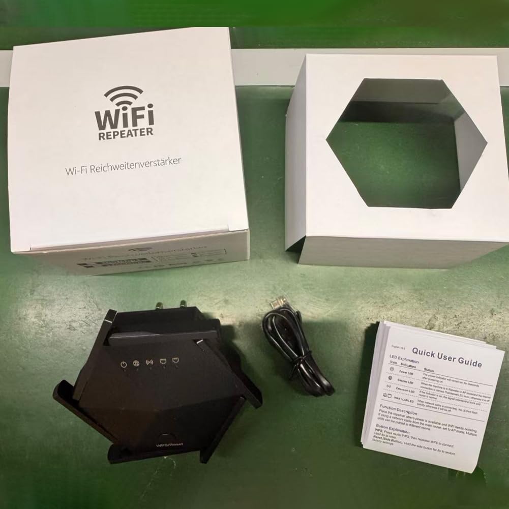 Wzmacniacz do Internetu WLAN, wzmacniacz sygnału z technologią podwójnego pasma (1200 Mbit/s) i 6 regulowanymi antenami do użytku wewnętrznego i domowego, czarny