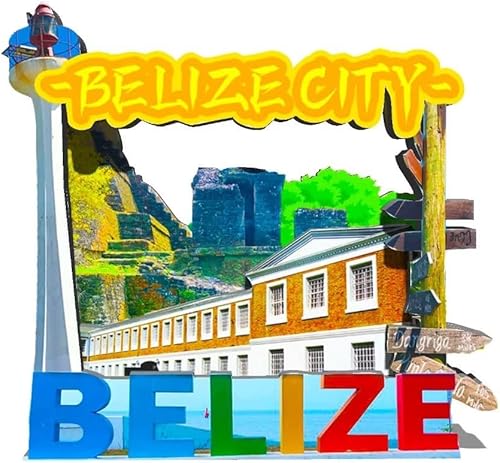 Imán de la ciudad de Belice Belice para nevera de madera 3D, monumentos de viaje, coleccionables, recuerdos, decoración hecha a mano -539