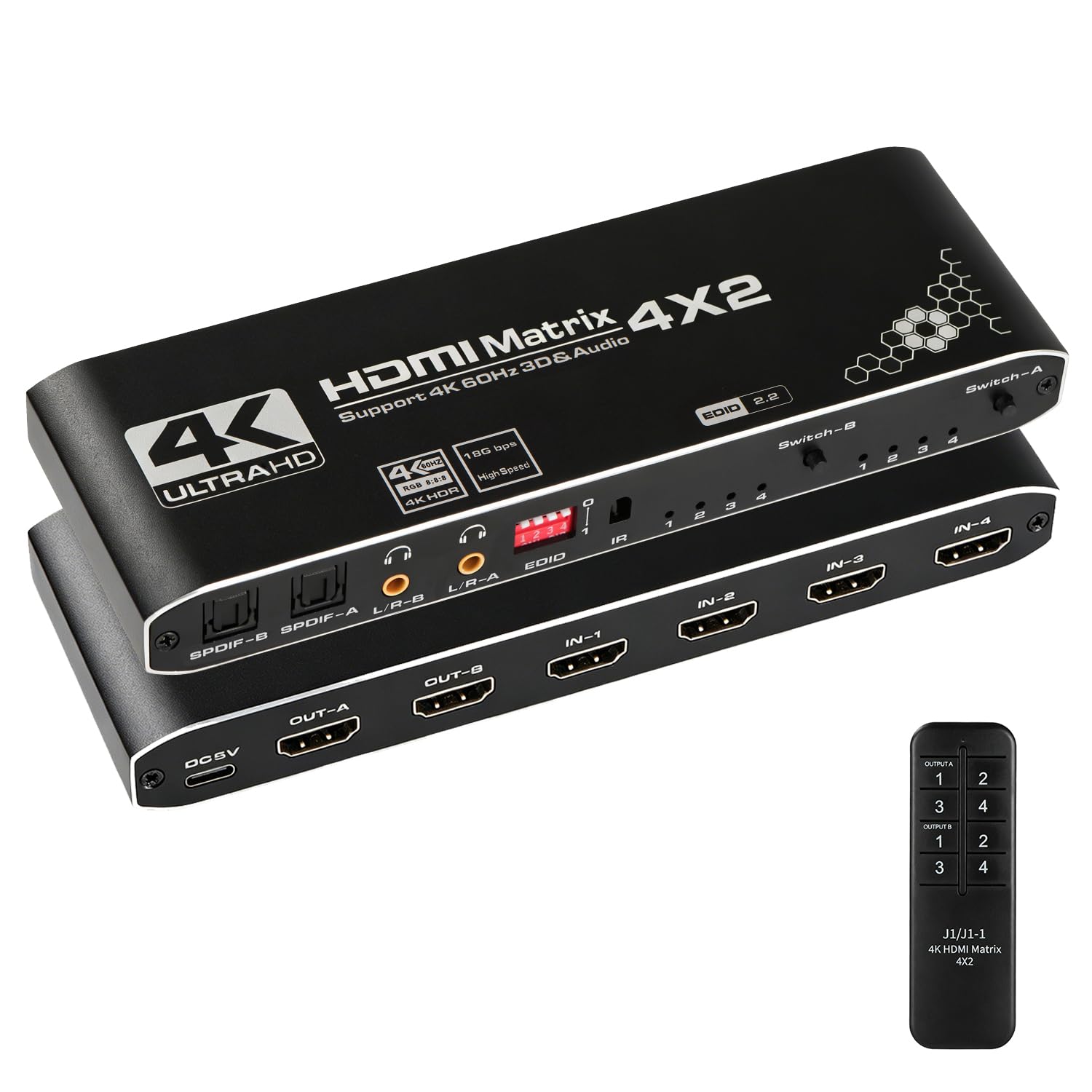 n*o様 HDMI 4×2Matrix スプリッター スイッチ セレクター コン Amazon.com: HDMI Matrix 4 in 2 Out, 4K HDMI Matrix Switch 4x2