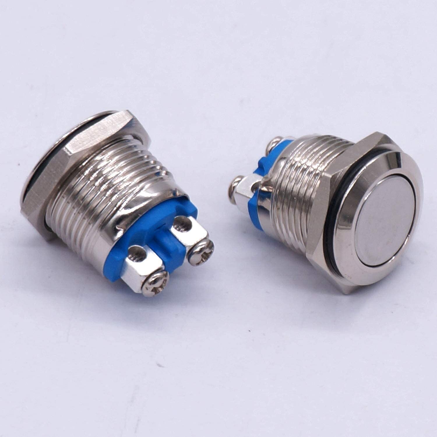 2 pezzi 19 mm 3/4" nero metallo momentaneo interruttore a pulsante 1NO SPST 3A/12-250V (colore : argento)
