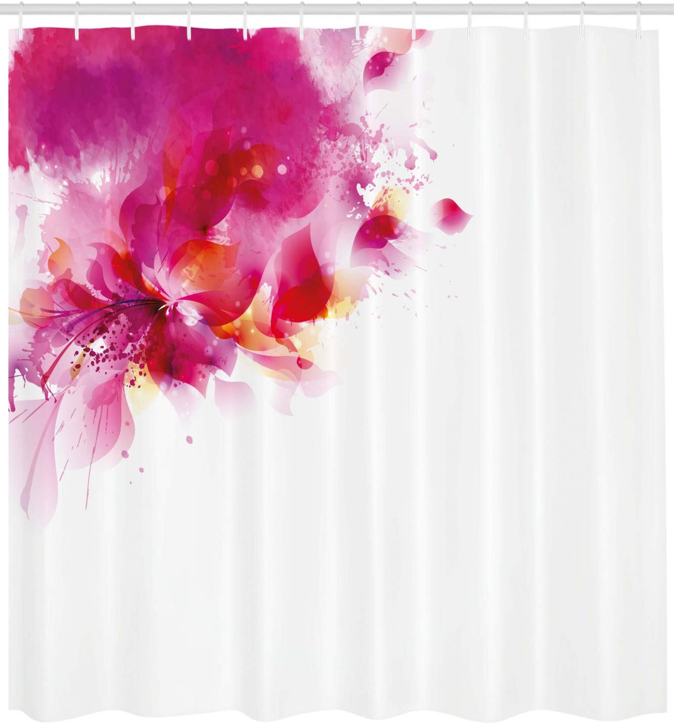 Ambesonne Pink Shower Curtain, Abstract Flower Vibrant Color Splashes Falling Petals Contemporary Art Deco, Cloth Fabric Bathroom Decor Set with Hooks, 69" W x 84" L, Fuchsia Magenta Red