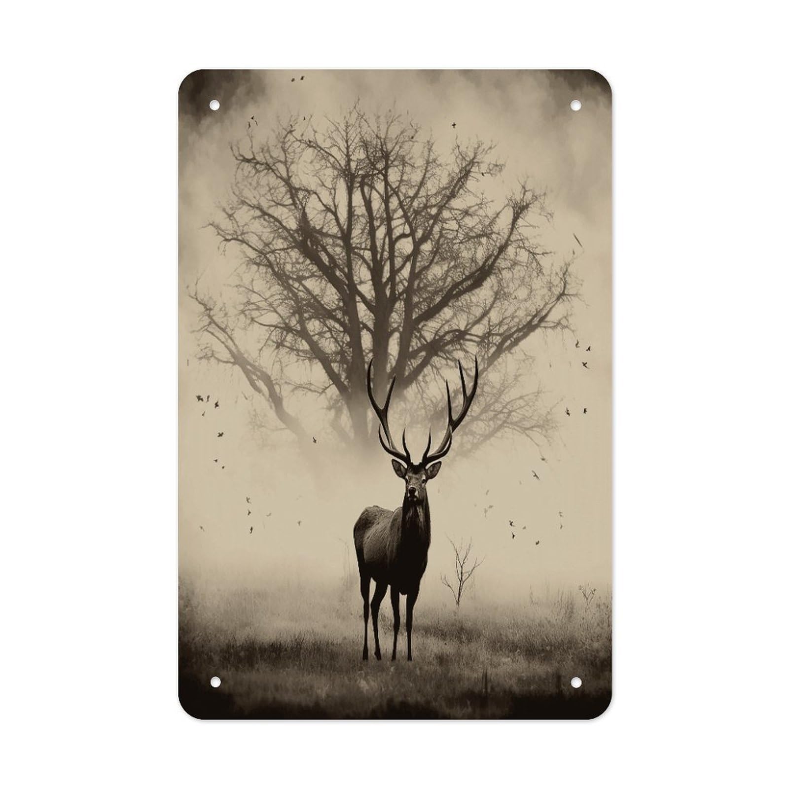 Retro Metal Signs Decorations Vintage Abstract Tree Elk Picture Tin Sign Iron Painting Home Family Poster Personalized Art Wall Decor Funny Plaque Sheet for Home Gift Party 8x12 In