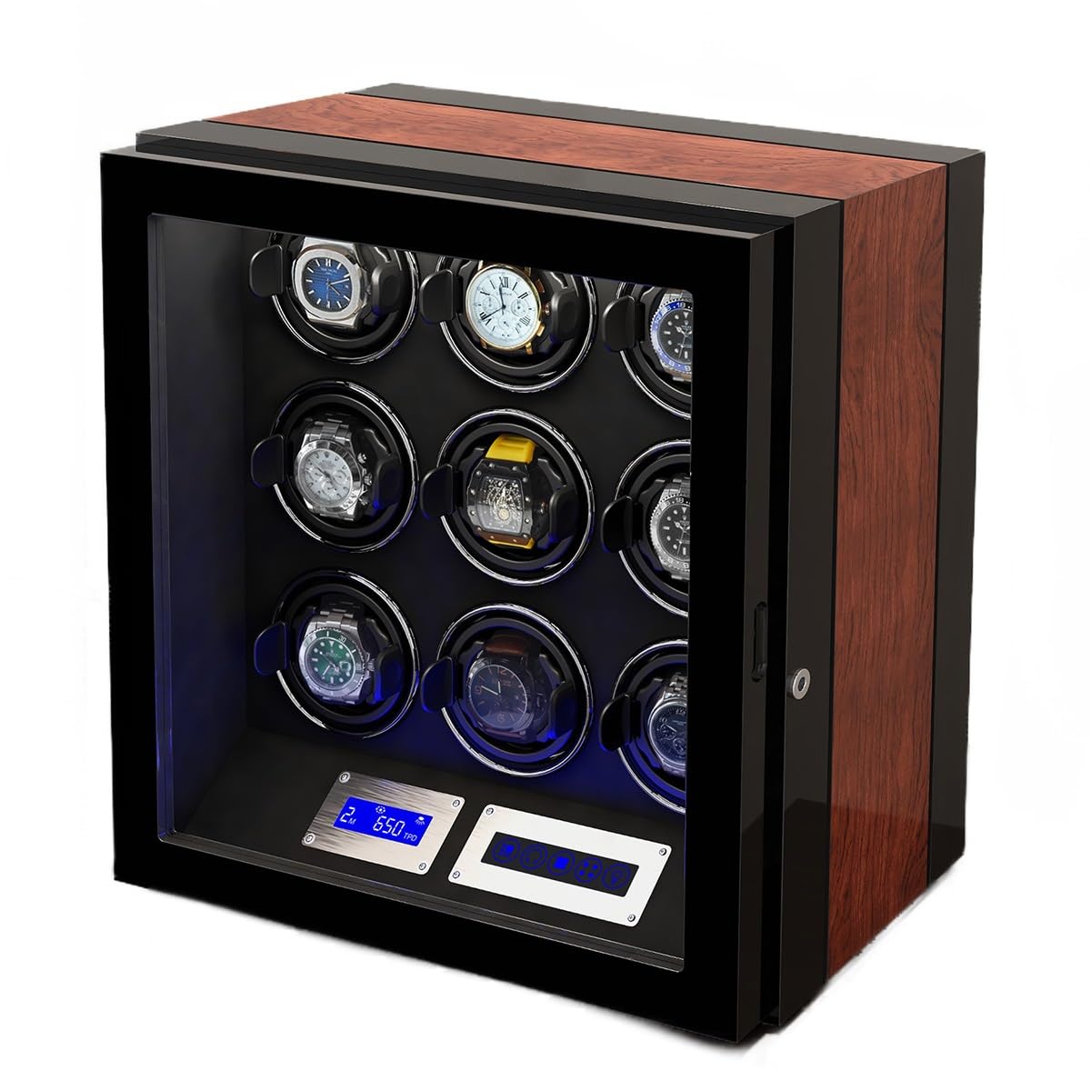 EHVYBDX Watch Winder for 9 Automatic Watches with 9 Watch Storages Wood Shell Piano Finish Silent Motor Watch Turner