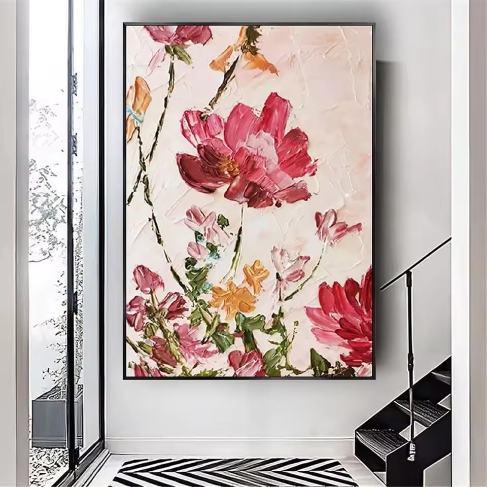 Peinture fleurs abstraites 60x80cm pour habiller un mur vide avec cadre
