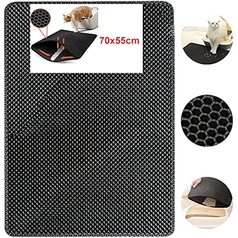 Verbesserte Katzenklo Matte | 70 x 55 cm Vorleger für Katzentoilette Waben Design Katzenstreu Matte wasserdichte Doppelte Schichte, leicht zu reinigen Katzenklo Unterleger Cover