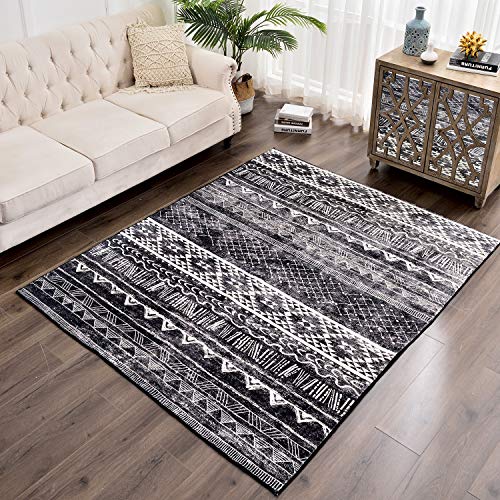 Area Rugs Modern Style Rug Artistic Traditional Unique Carpet Soft Short Pile Living Room Carpets Anti Slip Floor Mat Large for Hallway Bedroom (Black white