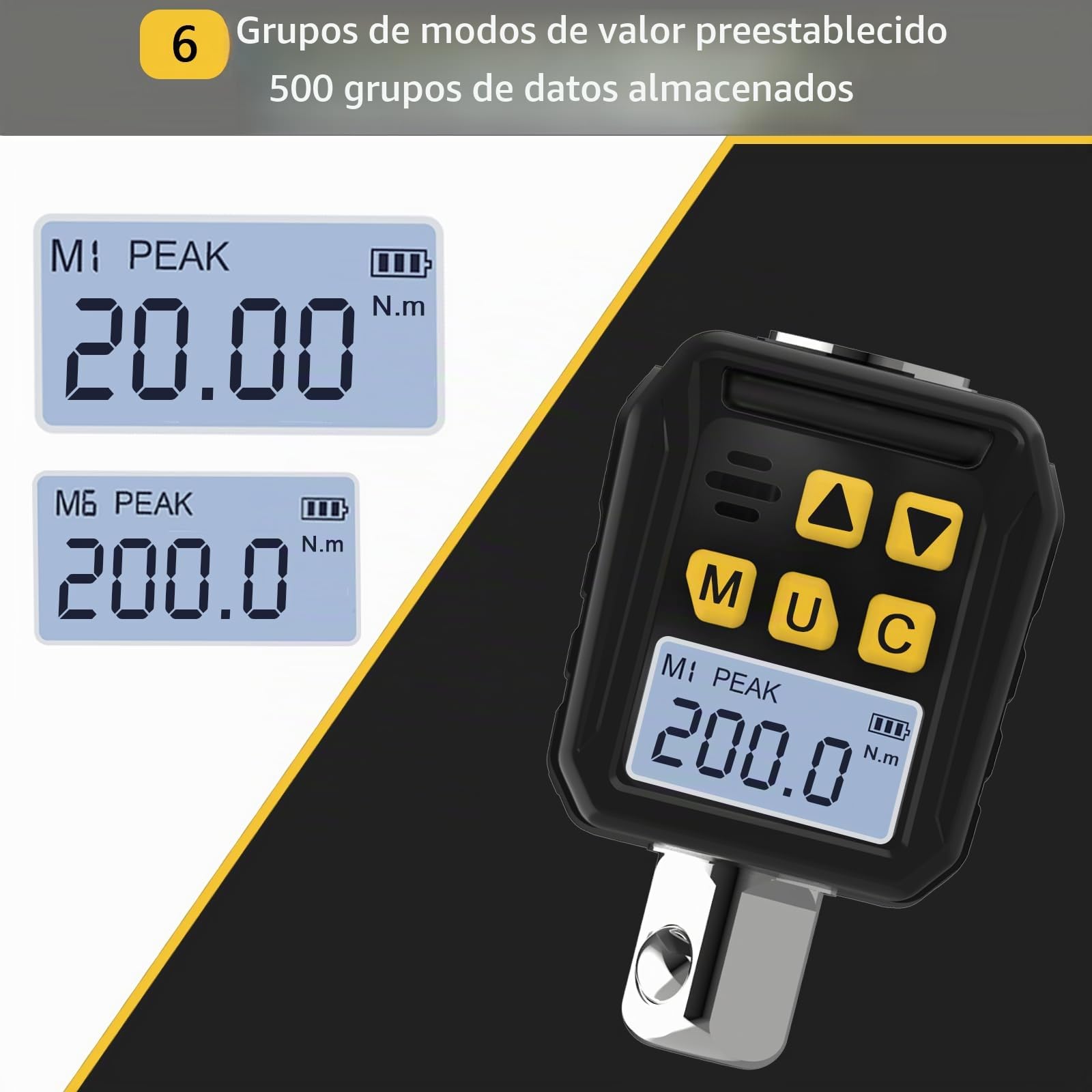 Llave Dinamometrica Digital 1/2", 10-200Nm Llave Dinamometrica Bicicleta, 1/4 3/8 Adaptadores de Alta Precisión con LED y Alerta Zumbador Para Automóviles Bicicletas Motocicletas Reparaciones
