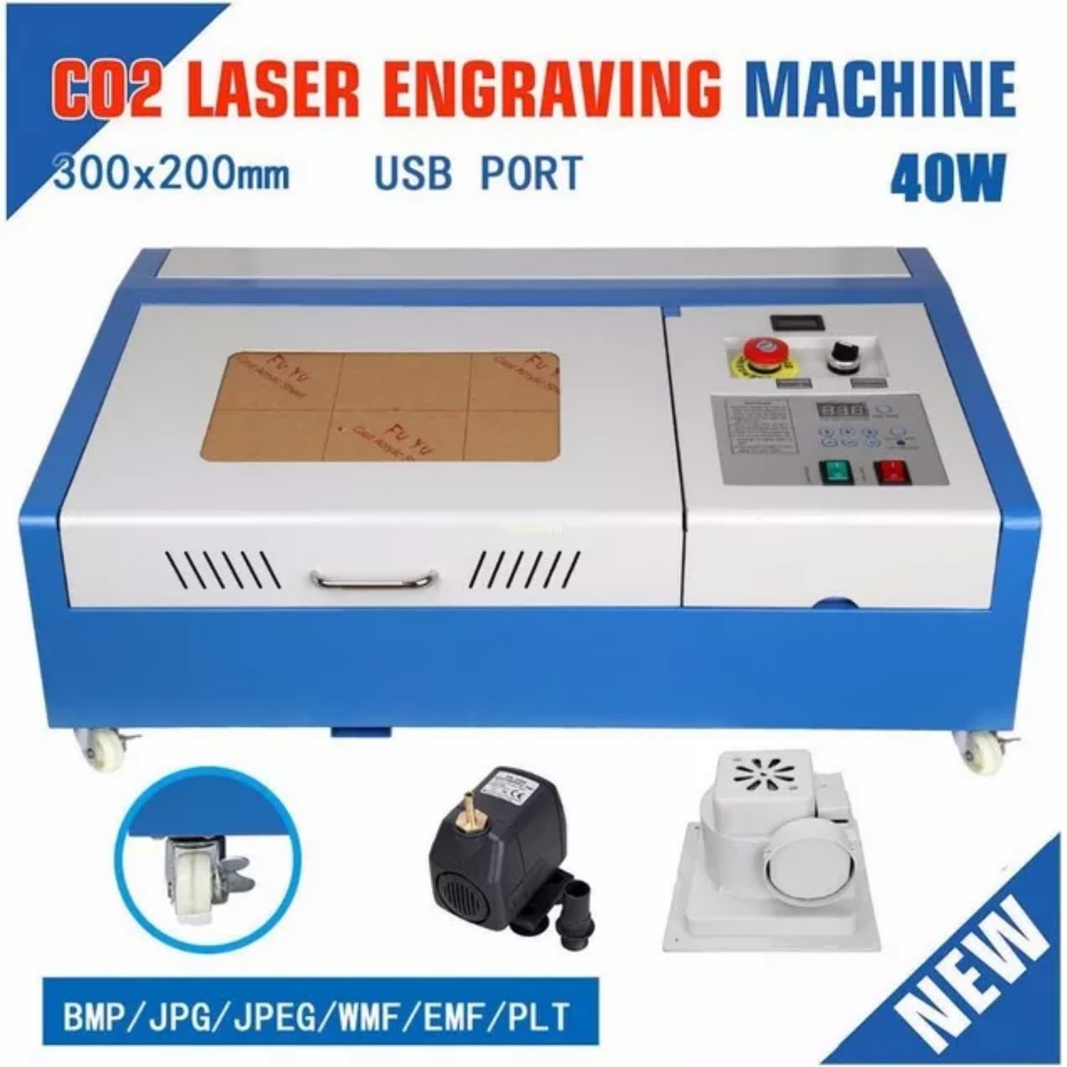 Machine à Graveur Laser CO2 Graveur Laser 40W 300x200mm Machine a Graver Laser Gravure et DéCoupe de Petite Puissance Haute PréCision Léger et Mince Papier/Bois/Cuir DéCoupe (40W Bleu blanc)