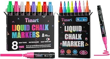 Timart Liquid Chalk Markers, 1MM Fine Tip Chalkboard Markers + 10MM Wide Tip Window Markers, Dry Erase Chalk Pens