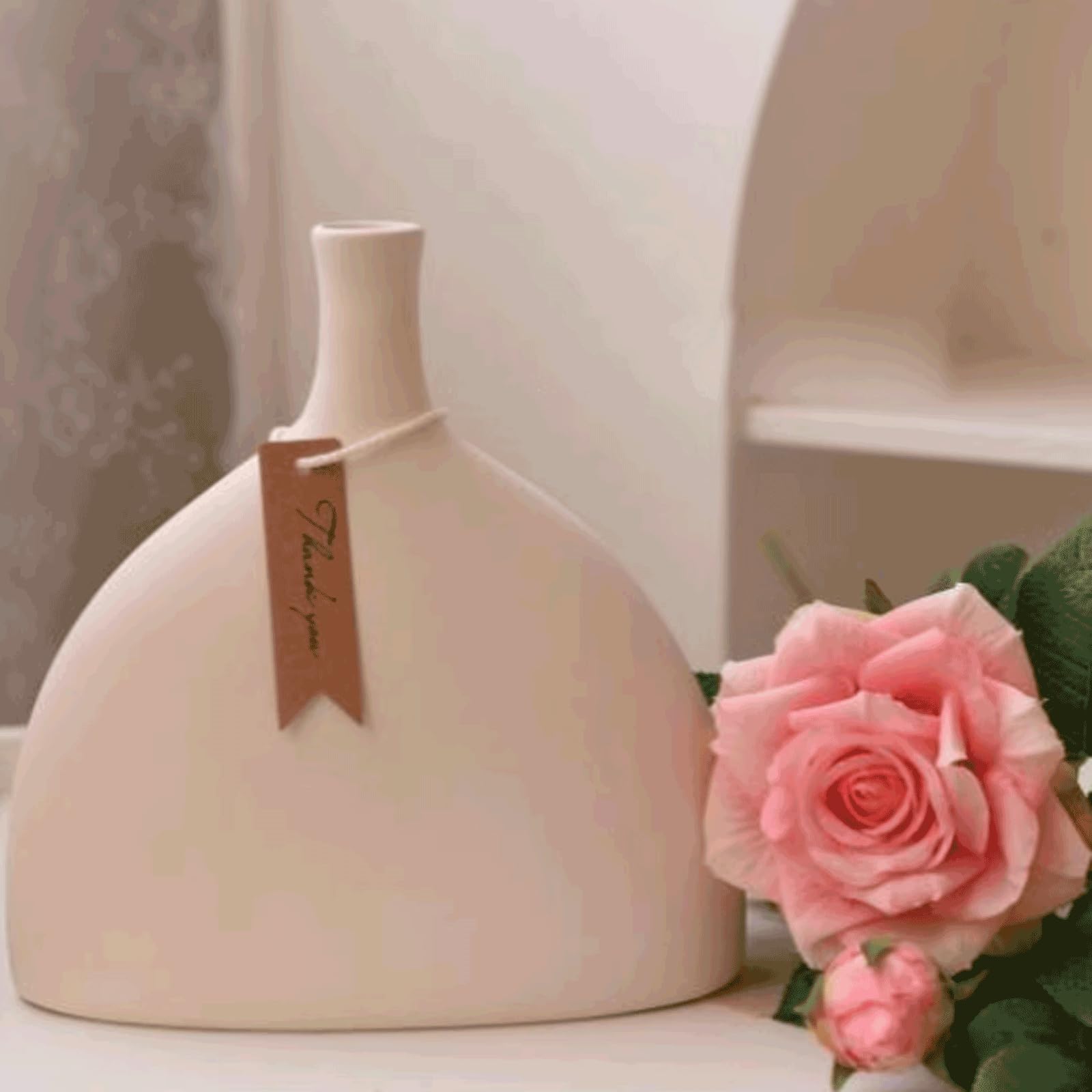 Realistico 2 Pezzi di Seta Rose Artificiali Fiori con Vaso in Ceramica sfumatura Finta Filler da Matrimoni Fiori Piccoli Fiori Finti pianta pianta Bellissimo
