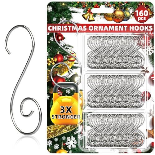 160 Pcs Christmas Ornament Hooks Silver S-Shaped Hangers with Storage Box Christmas Tree Hooks for...
