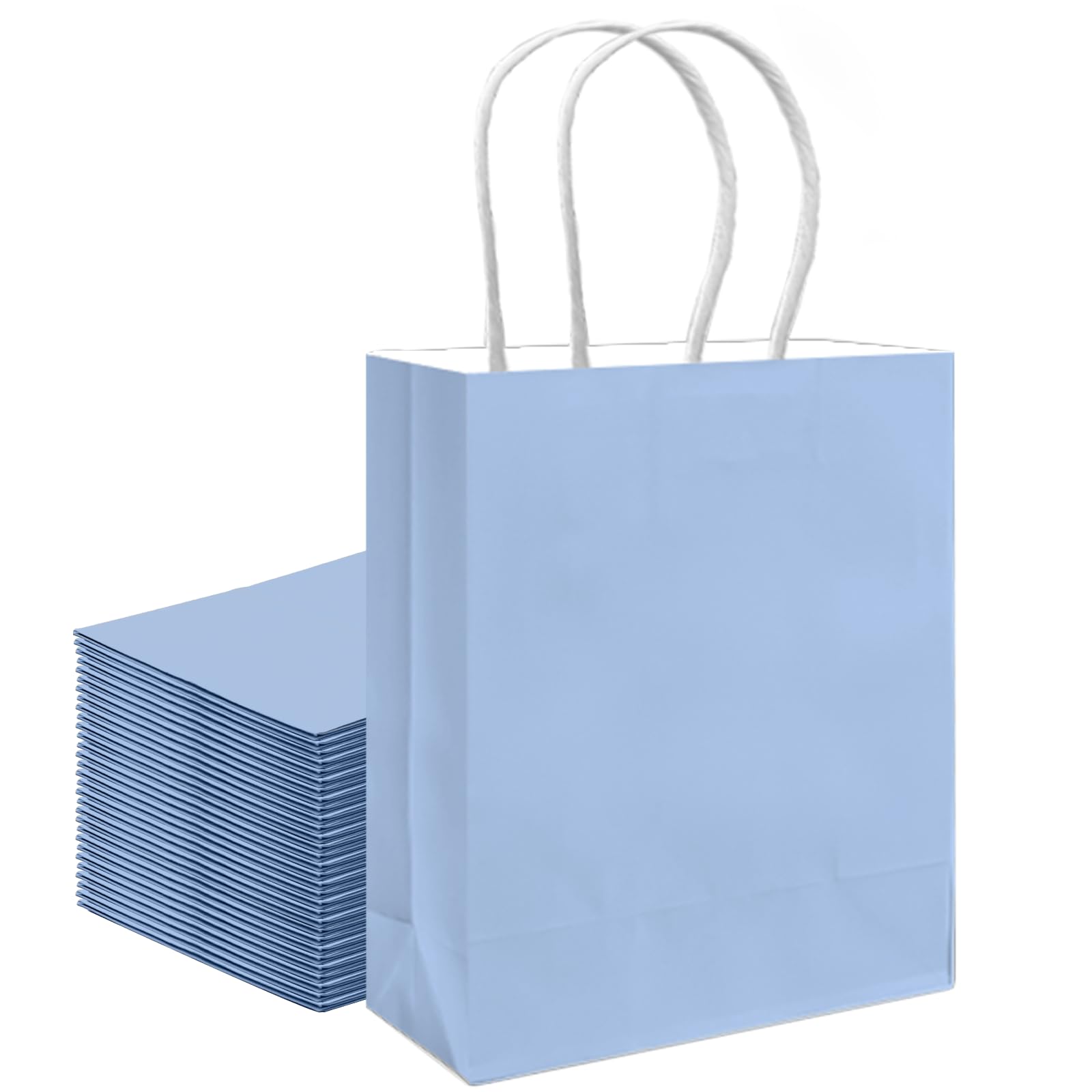 qiqee 30PCS Medium Gift Bag with Handles Bulk 11"x5"x8" Gift Bags Light Blue Bags Multiple Uses (Medium Size)