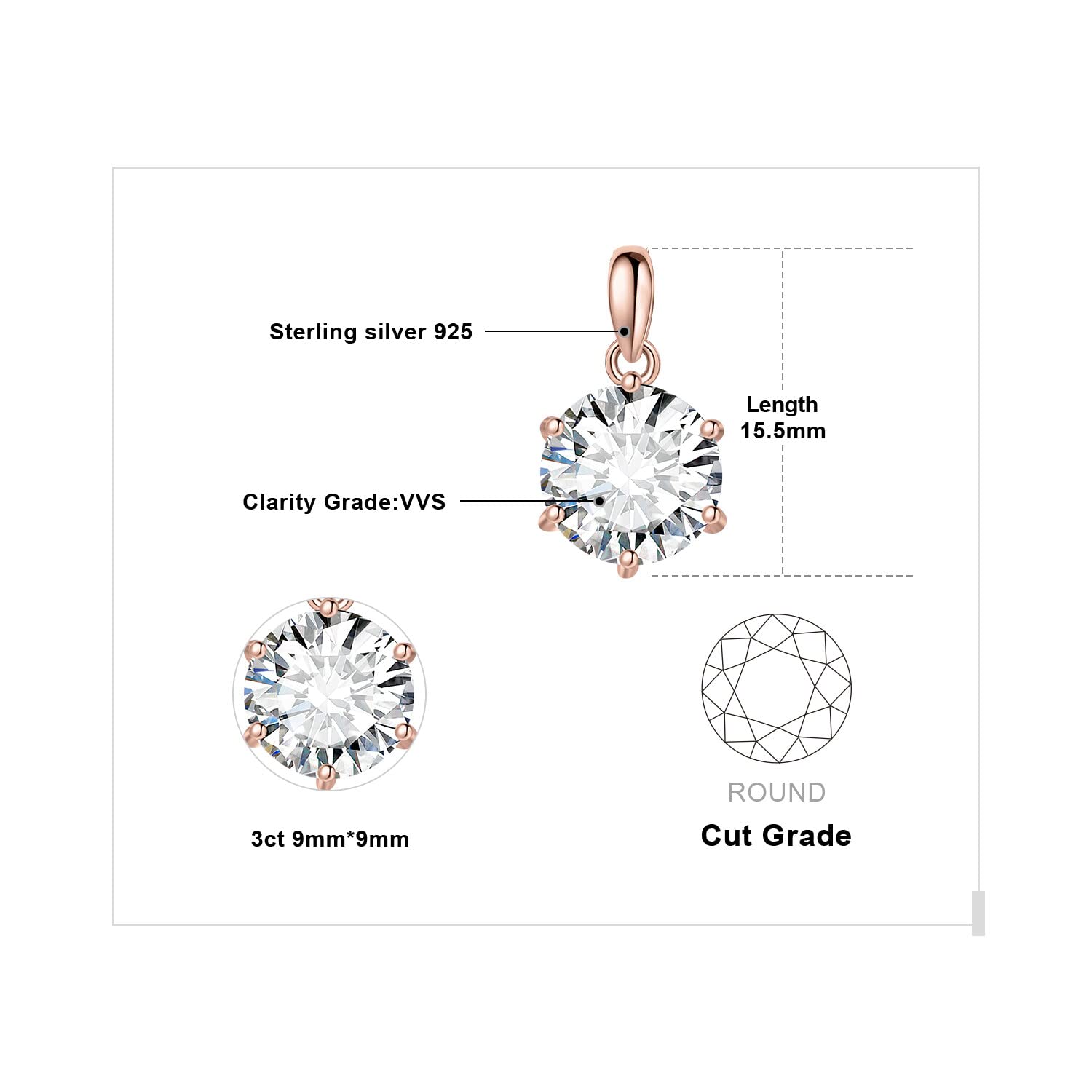JewelryPalace 0.5-3ct Collana Solitario Donna Argento 925 con Creato Moissanite, Collana Ciondolo Pietra a Taglio Rotondo con Catena Veneziana Maglia 45cm, Collane Pendenti Tre Ori Set Gioielli Donna