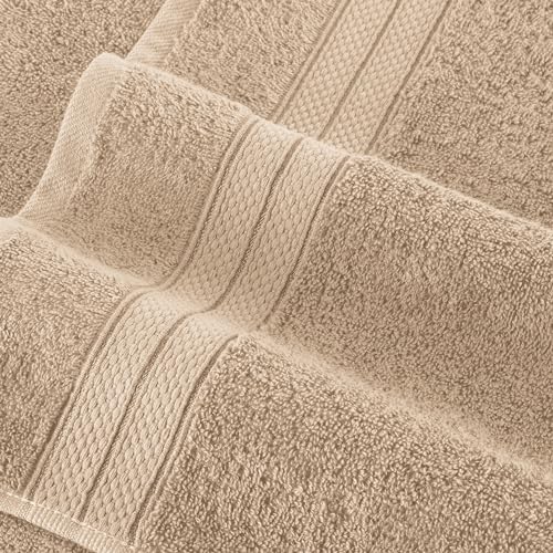Image of Elegant Comfort Luxury 6-Piece Towel Set, Premium Soft 100% Turkish Cotton, Three Line Popcorn Design 2 Bath Towels, 2 Hand Towels and 2 Washcloths Towel Set - Quick-Drying and Absorbent, Tan