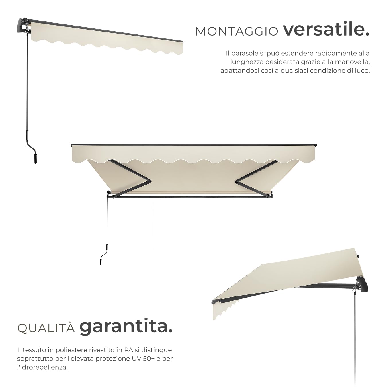 Tectake Tenda da Sole Esterno Bracci Estensibili Avvolgibile Impermeabile Protezione UV 300x250 cm Beige