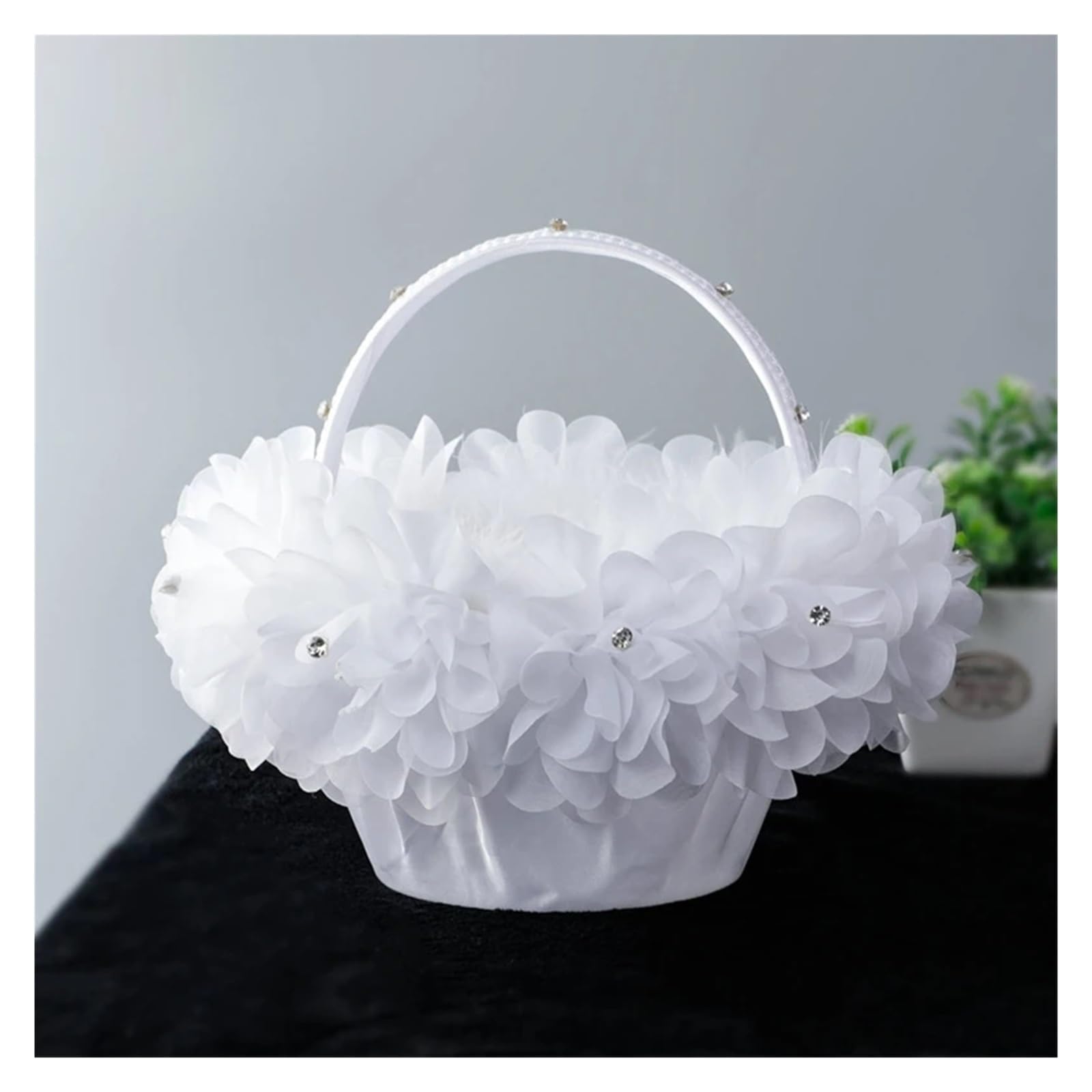 Hochzeitsblumenkörbe, Weißer Blumenkorb aus künstlicher Spitze for Hochzeiten, 24,9 x 20,1 cm