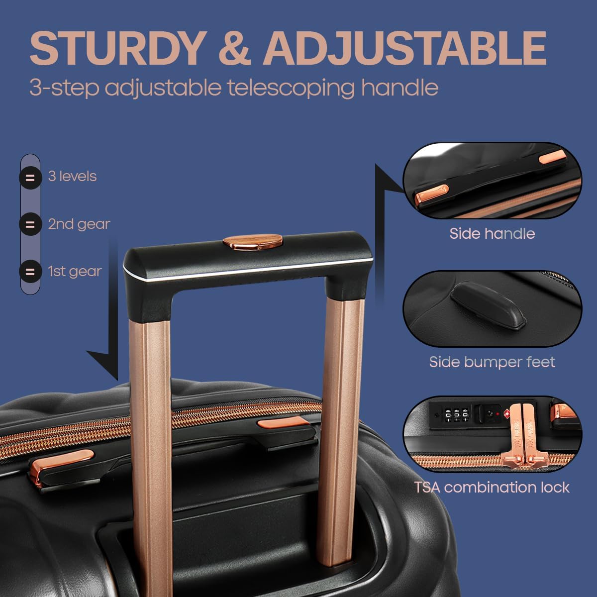 4 Piece Luggage Set, Lightweight Carry On Luggage, Polycarbonate Expandable Hard Case Luggage with Wheels, Travel Pro Carry-On Luggage, TSA Lock, Black