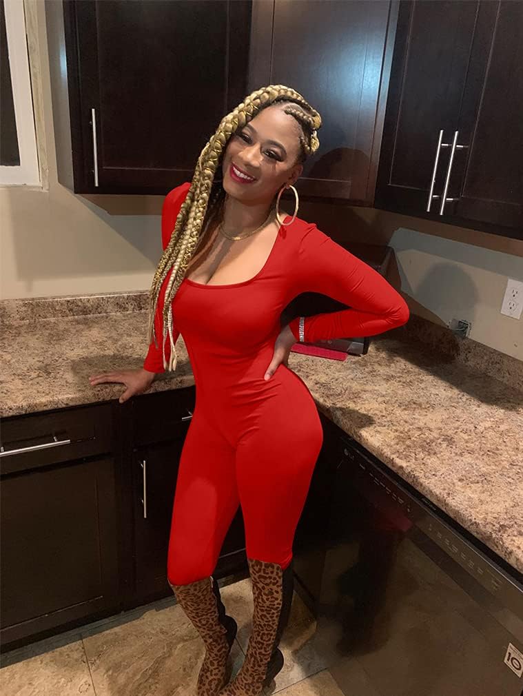 GOKATOSAU Women's Sexy Long Sleeve Bodycon Solid Outfits Club Rompers Jumpsuits - Image 9