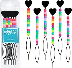 Hoyols Quick Hair Beading Tools with Colorful Pony Beads Magic Topsy Hair Tail Braid Stringer Ponytail Maker for Kids Girls 6pcs Black