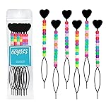 Hoyols Quick Hair Beading Tools with Colorful Pony Beads Magic Topsy Hair Tail Braid Stringer Ponytail Maker for Kids Girls 6pcs Black