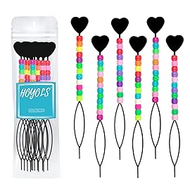 Hoyols Quick Hair Beading Tools with Colorful Pony Beads Magic Topsy Hair Tail Braid Stringer Ponytail Maker for Kids Girls 6pcs Black