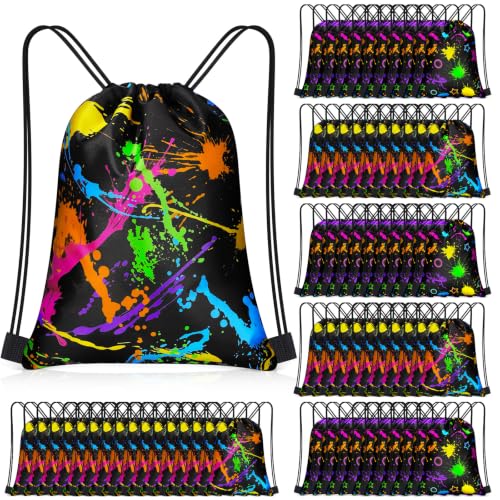 Yiyiring 100 Pcs Glow in the Dark Cartoon Drawstring Bags Neon Party
