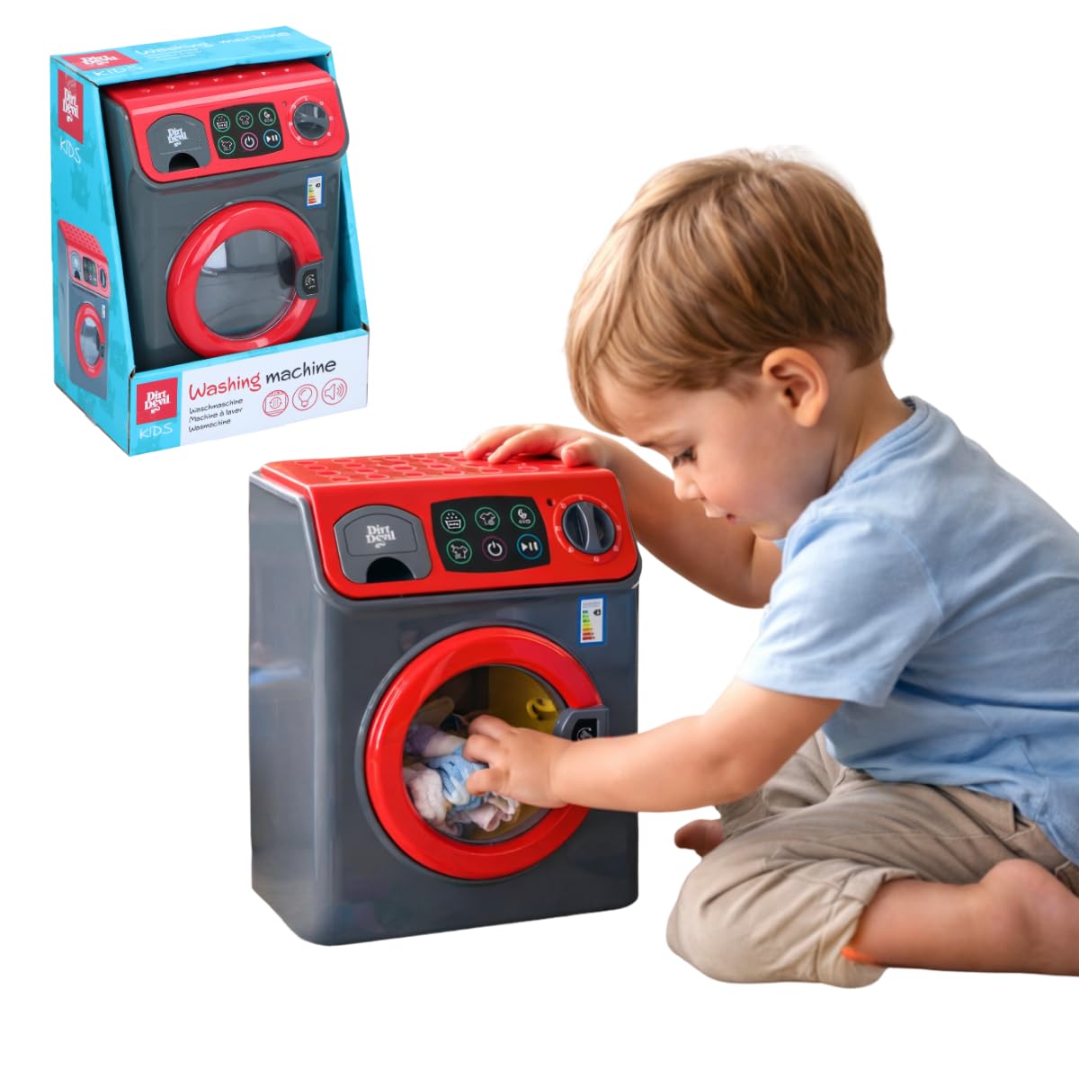 Dirt Devil Machine à Laver Jouet Enfant – avec Lumière et Sons – Prête à l’Emploi – 16,5 x 13 x 22,5 cm – Lave Linge Enfant Jouet pour Jeux de Rôle