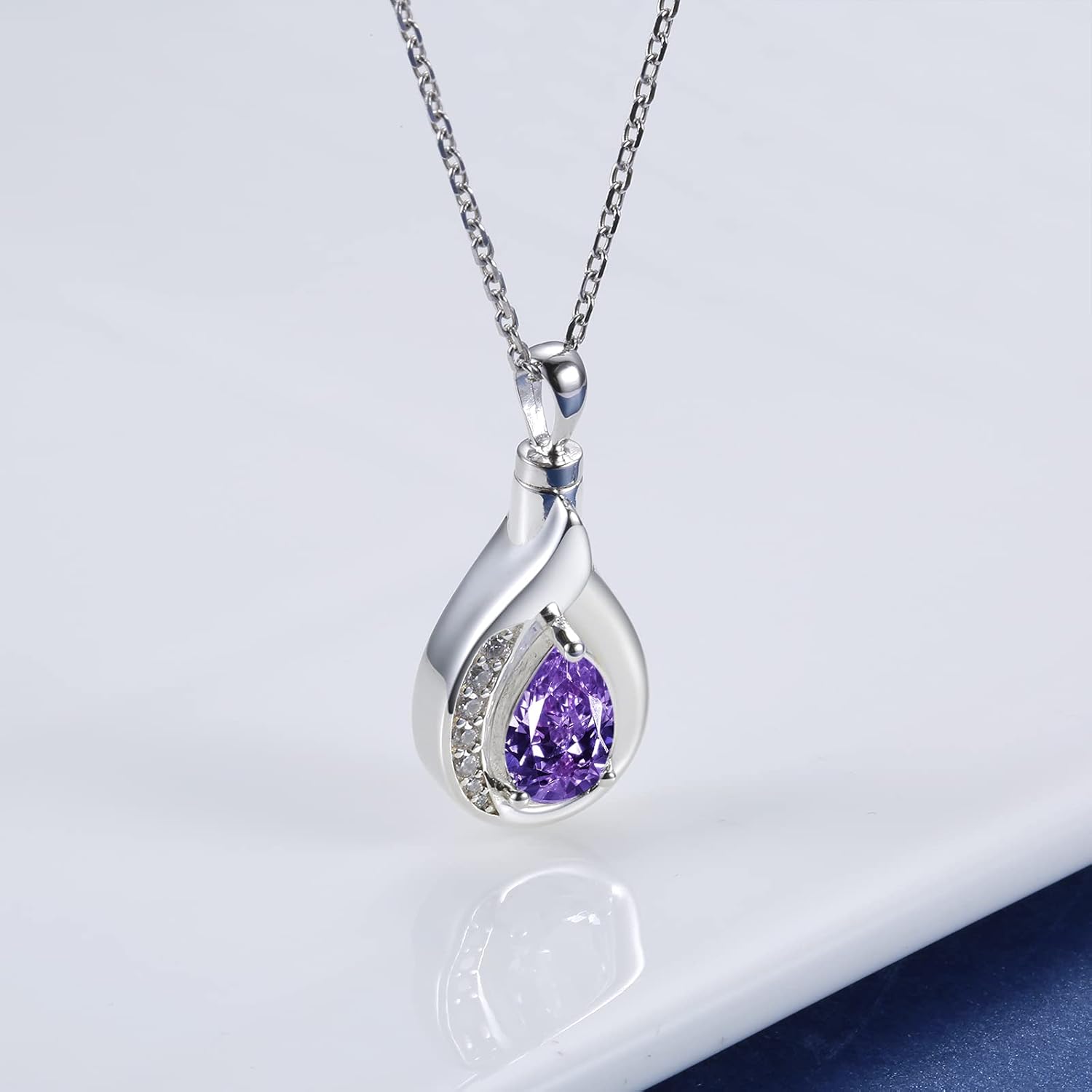 Sariel Teardrop Urn Necklace for Ashes - 925 Sterling Silver Blue Cremation Pendant Memorial Keepake Funeral Necklace Jewelry Gifts for Women Wife Mother - Image 3