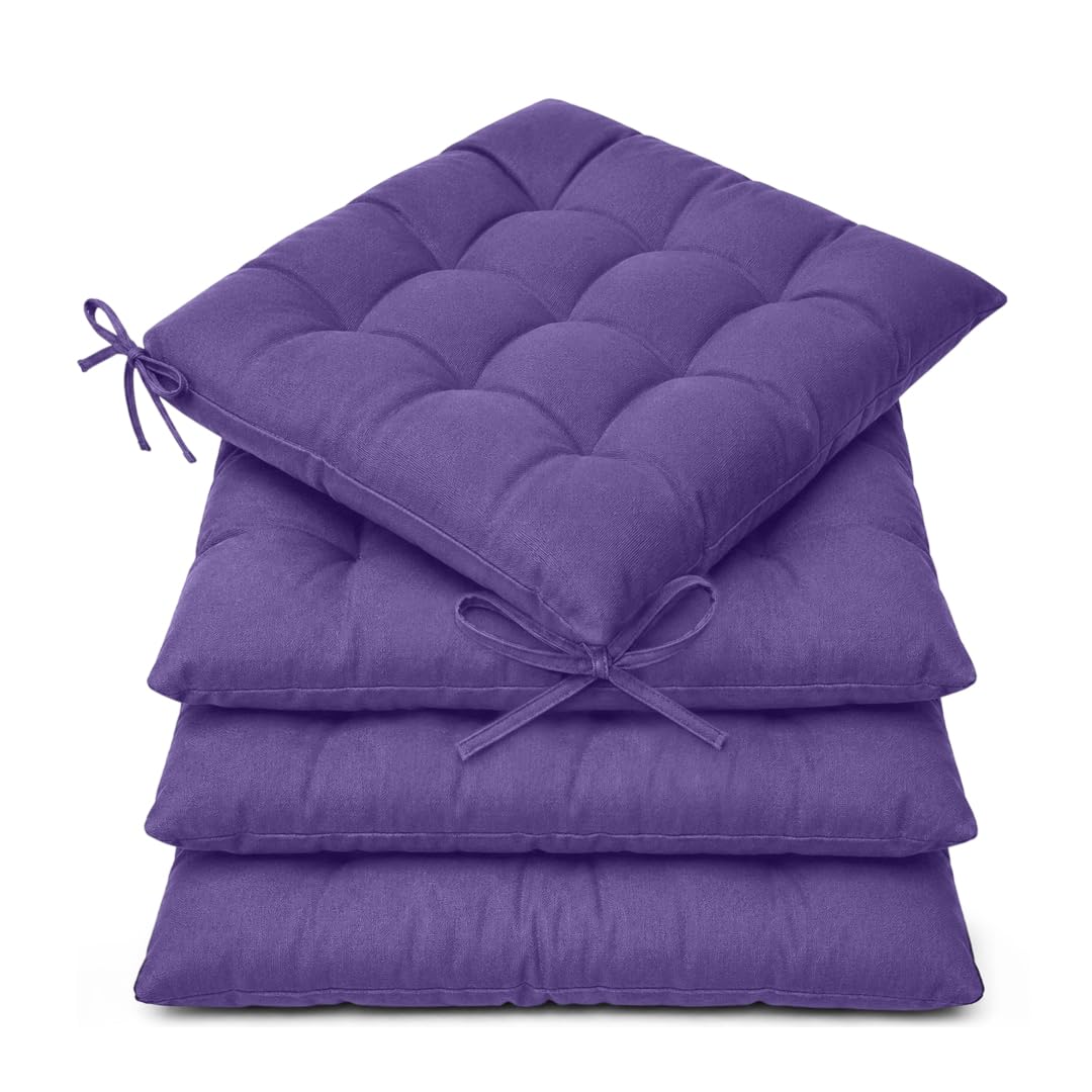 Casabella Pack of 6 Seat Pad for Dining Chair Garden Kitchen Chair Cushion With Tie On_9 Stitch_Purple Indoor/Outdoor Comfortable chair pads for Kitchen seat pads 9 stitch cushions โ image 1
