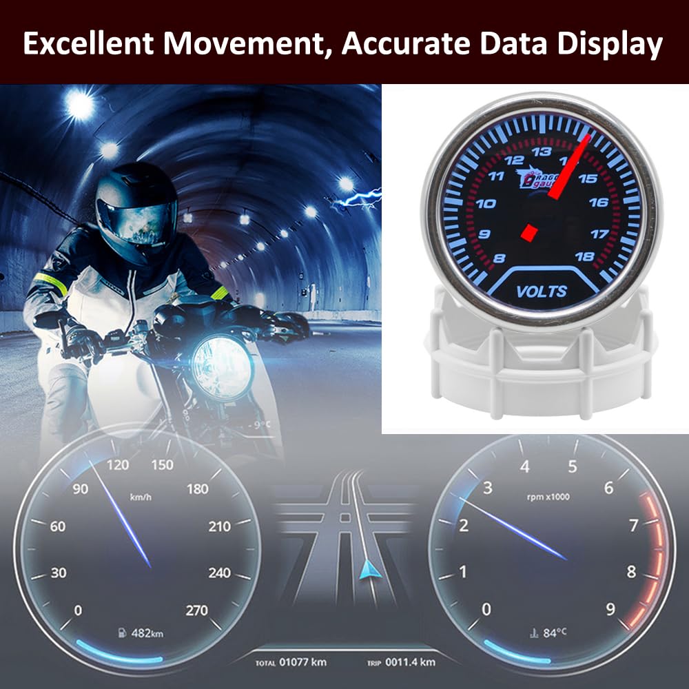 ETOPARS Universelle Voiture Jauge de Tension 2 Pouces 52mm Voltmètre Jauge Tension Pointeur Manometre Blanc Lumière Indicateur Voltmètre Testeur Instruments Volt Fumée