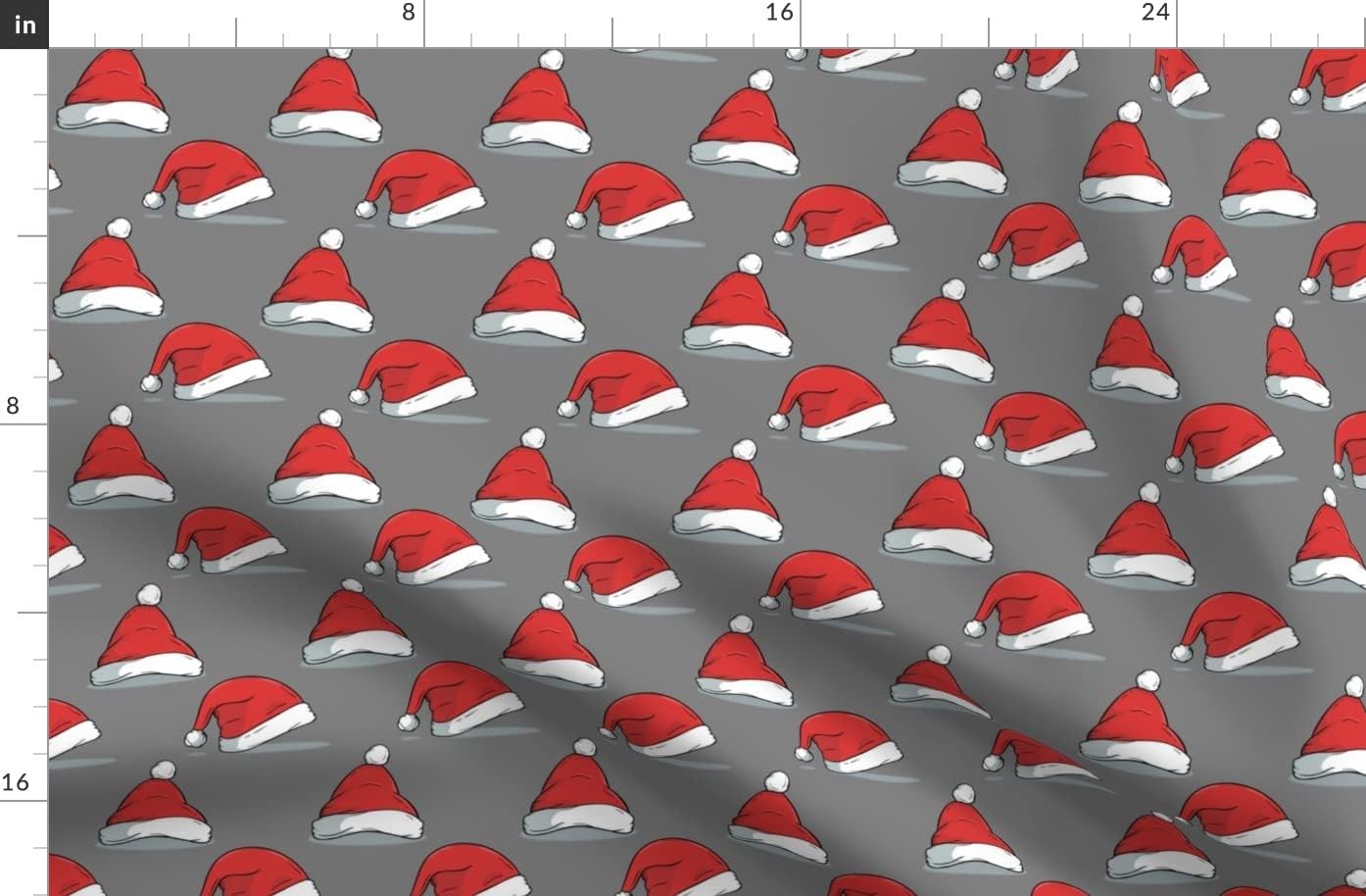 Spoonflower Fabric - Christmas Santa Hats Gray Winter Weather Holiday Printed on Organic Cotton Sateen Fabric by The Yard - Sewing Quilting Apparel Home Decor