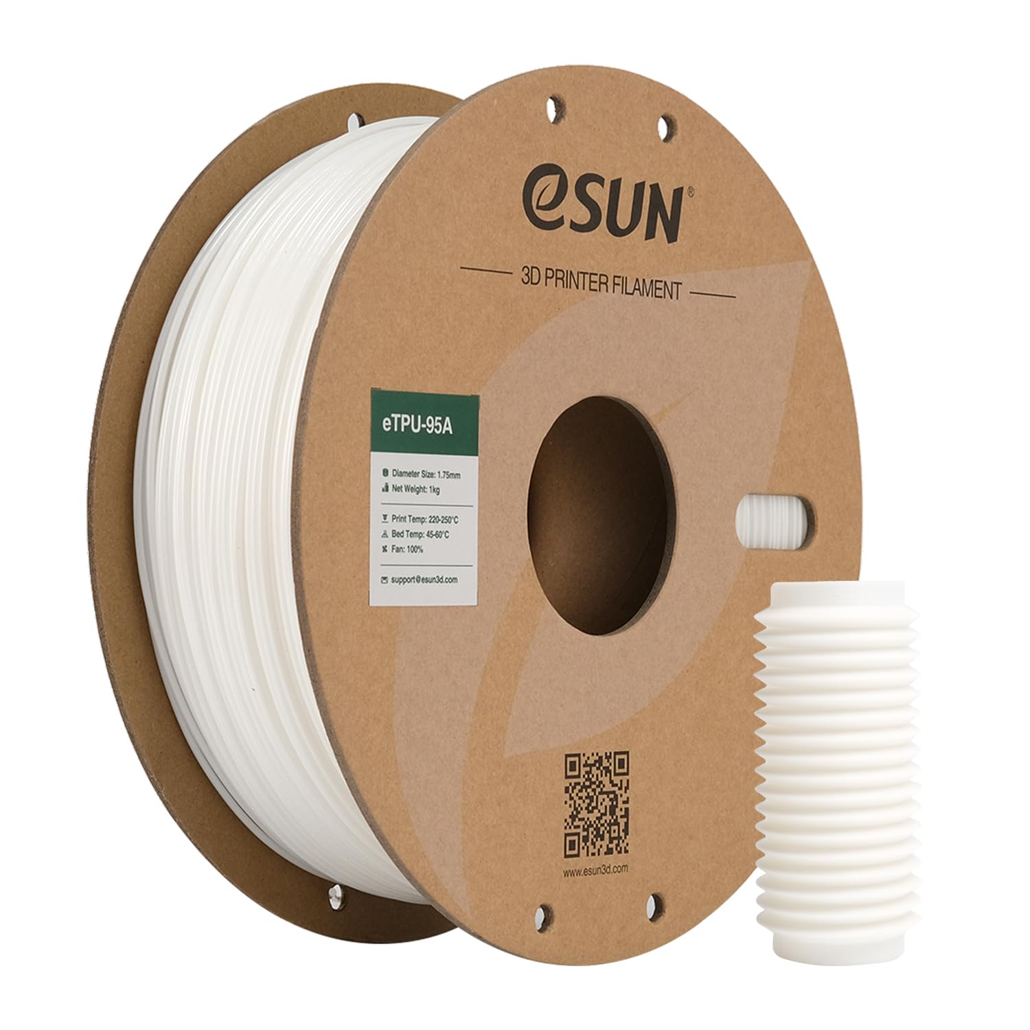 eSUN TPU 95A Filament 1.75mm, Flexible 3D Printer Filament TPU, Dimensional Accuracy +/- 0.05mm, 1KG Spool (2.2 LBS) 3D Printing Filament for 3D Printers, White