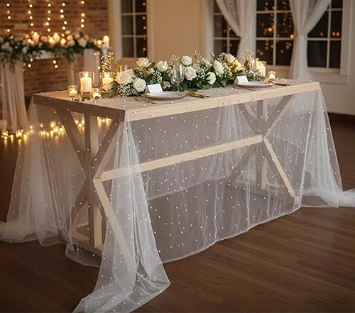 Miniatura 6 de Table Runner Wedding Arch Decorations Table Line Bridal Shower Decor Fabric Romantic Pearl Lace Tablecloth for Events Embroidered Sheer Wrinkle Free