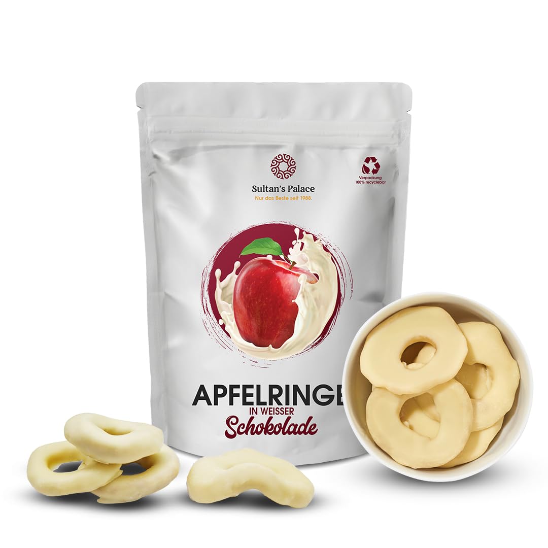 Sultan’s Palace Apfelringe in edler Weißer Schokolade – 1000 g – Schoko Früchte - Premium Qualität - Geschenkidee – Zartschmelzende Schokolade