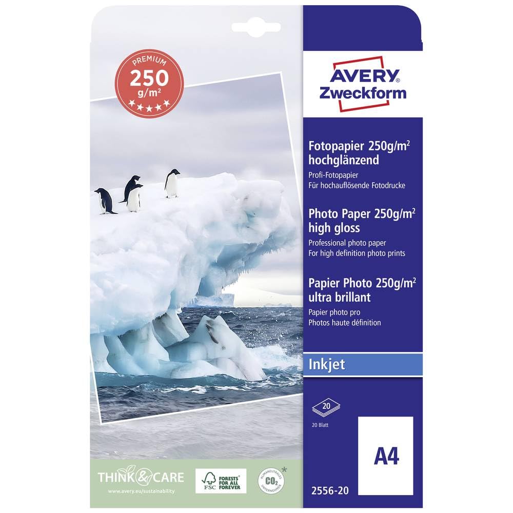 Avery Zweckform 2556-20 Premium Inkjet Photo Paper High-Gloss A4 250 g 20 Sheets