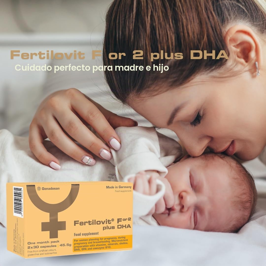 Fertilovit® For2 plus DHA | suplemento prenatal premium para el embarazo y la lactancia | cuidado completo con DHA y colina para el desarrollo cerebral y ocular | 60 cápsulas | envase de 1 mes…