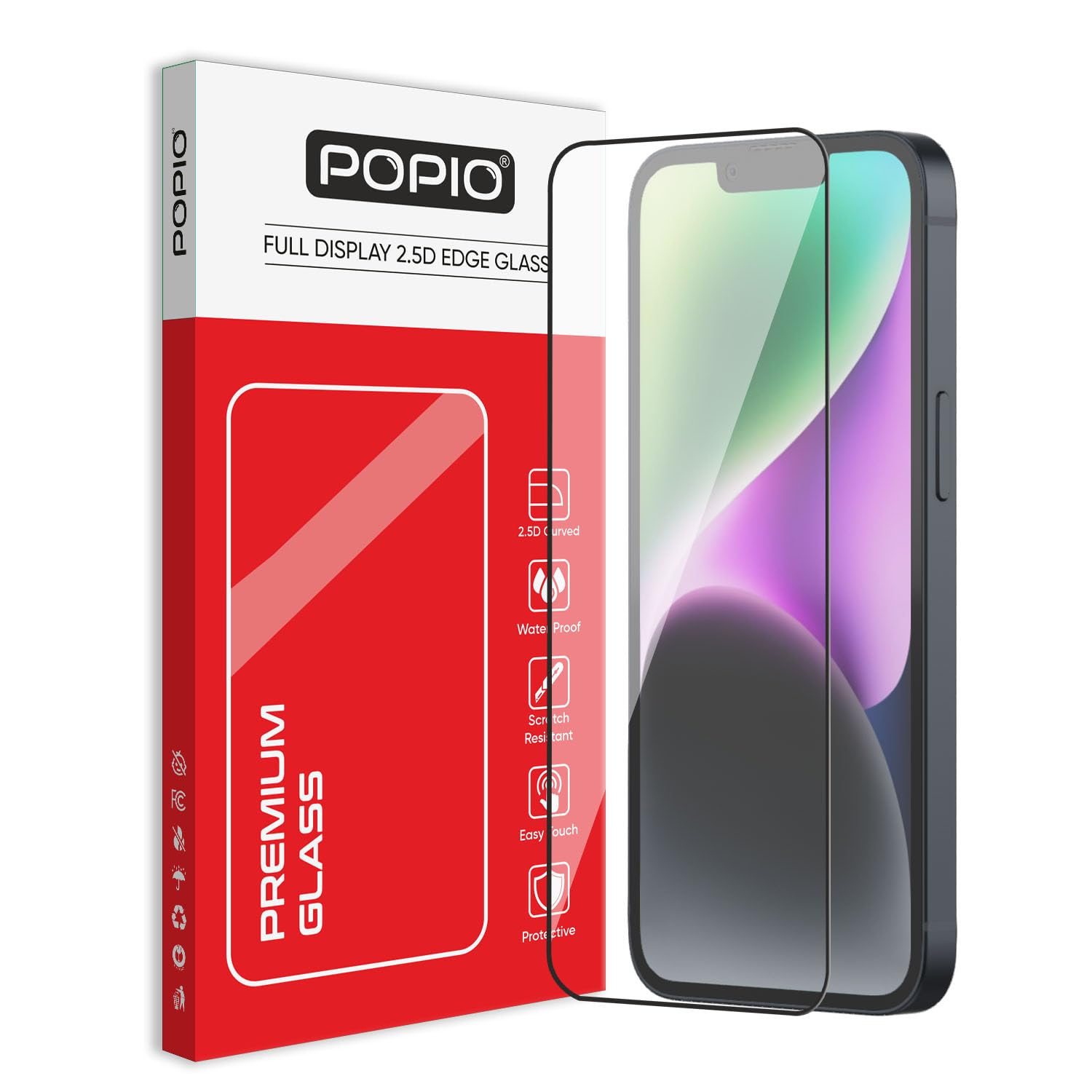 POPIO Military-Grade Gorilla Tempered Glass For iPhone 14 (Black) Edge-To-Edge Protector Coverage With Easy Installation Kit