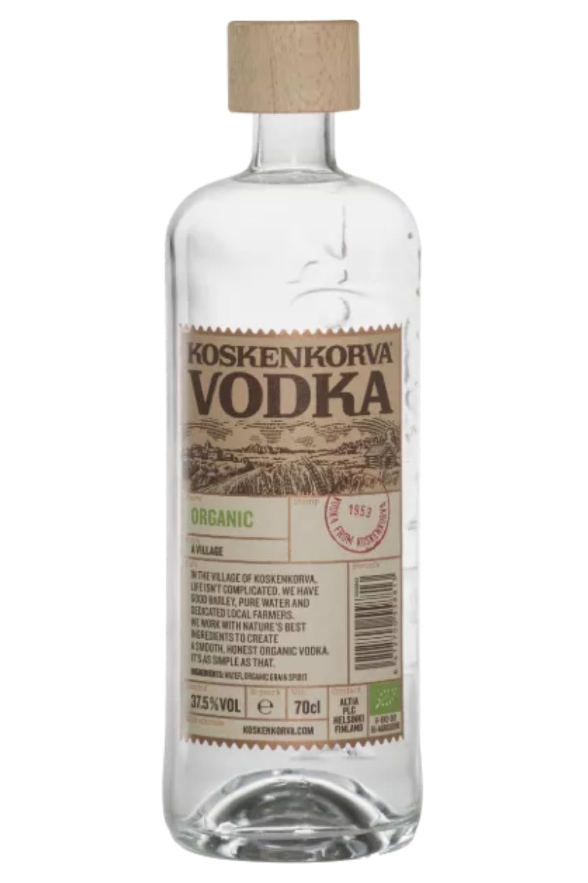 Koskenkorva, Original Organic Vodka, 700 ml, Vodka Biologica Finlandese con Note Secche, Prodotta con Orzo Finlandese, Distillata con Acqua Pura di Sorgente, Idea Regalo, 37,5% Vol.