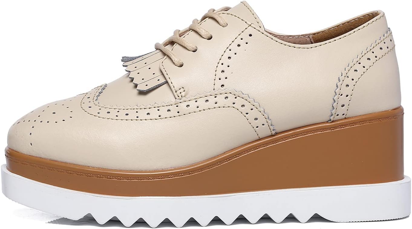 DADAWEN Women's Fashion Tassels Square-Toe Lace-up Platform Wedge Oxford Shoes - Image 7